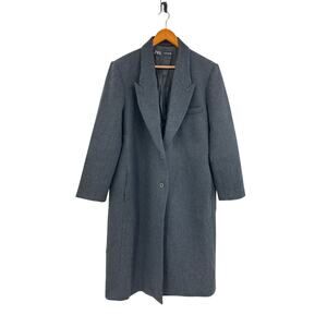 Zara Womens Long Wool Coat Size XL Gray Minimalist Old Money Academia Office NEW